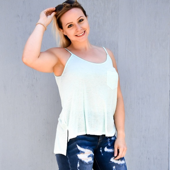 SOFT STRIPED POCKET TANK - mint - Picture 5 of 8